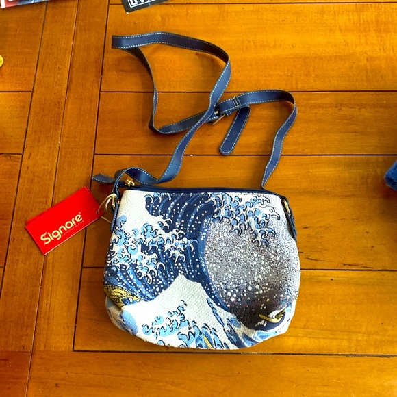 Cross body sling bag. Wave off Kanagawa Tapestry Design. NWT by Signare - Picture 2 of 5